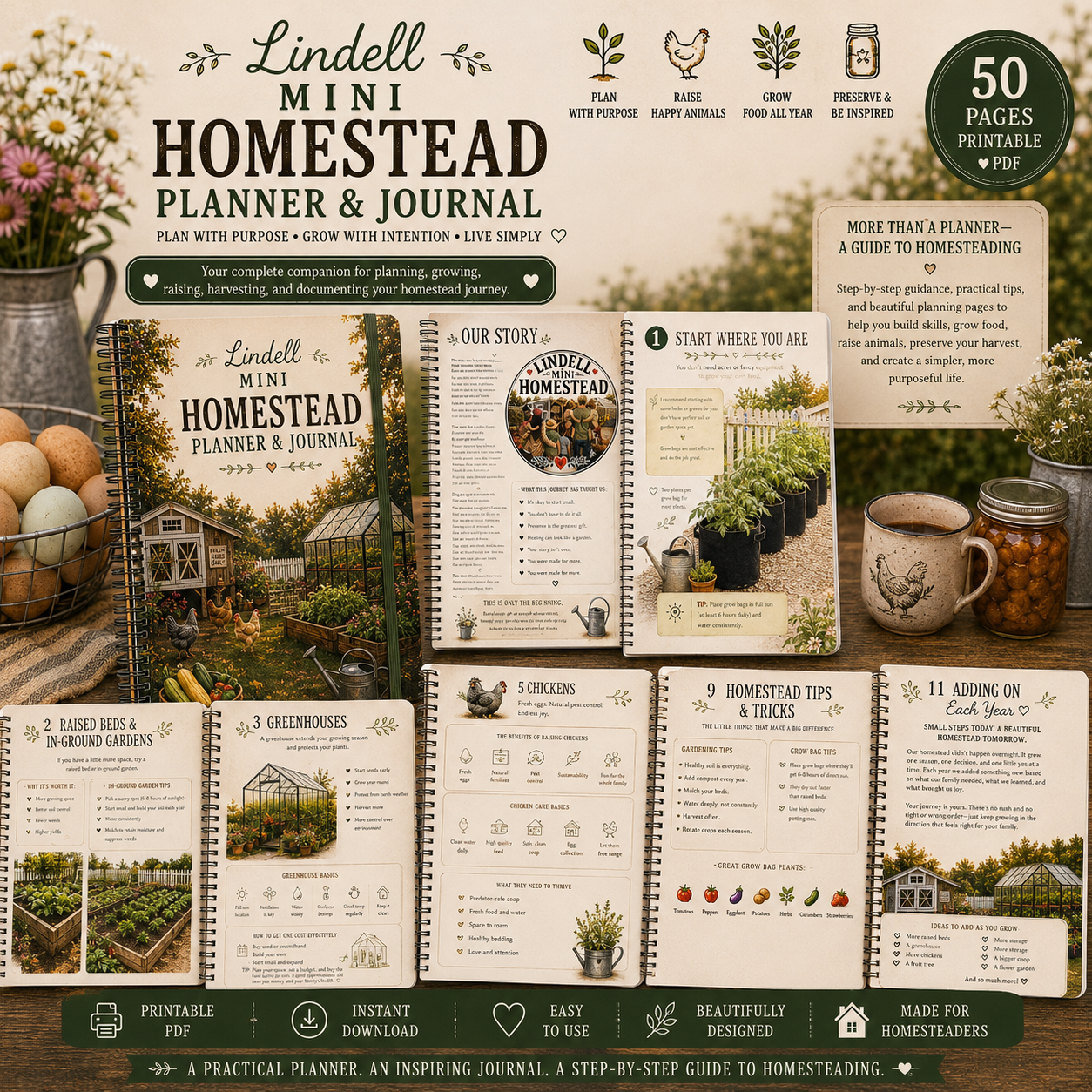 Homestead Planner Printable PDF Mini Homestead Guide Garden Planner Chicken Planner Journal