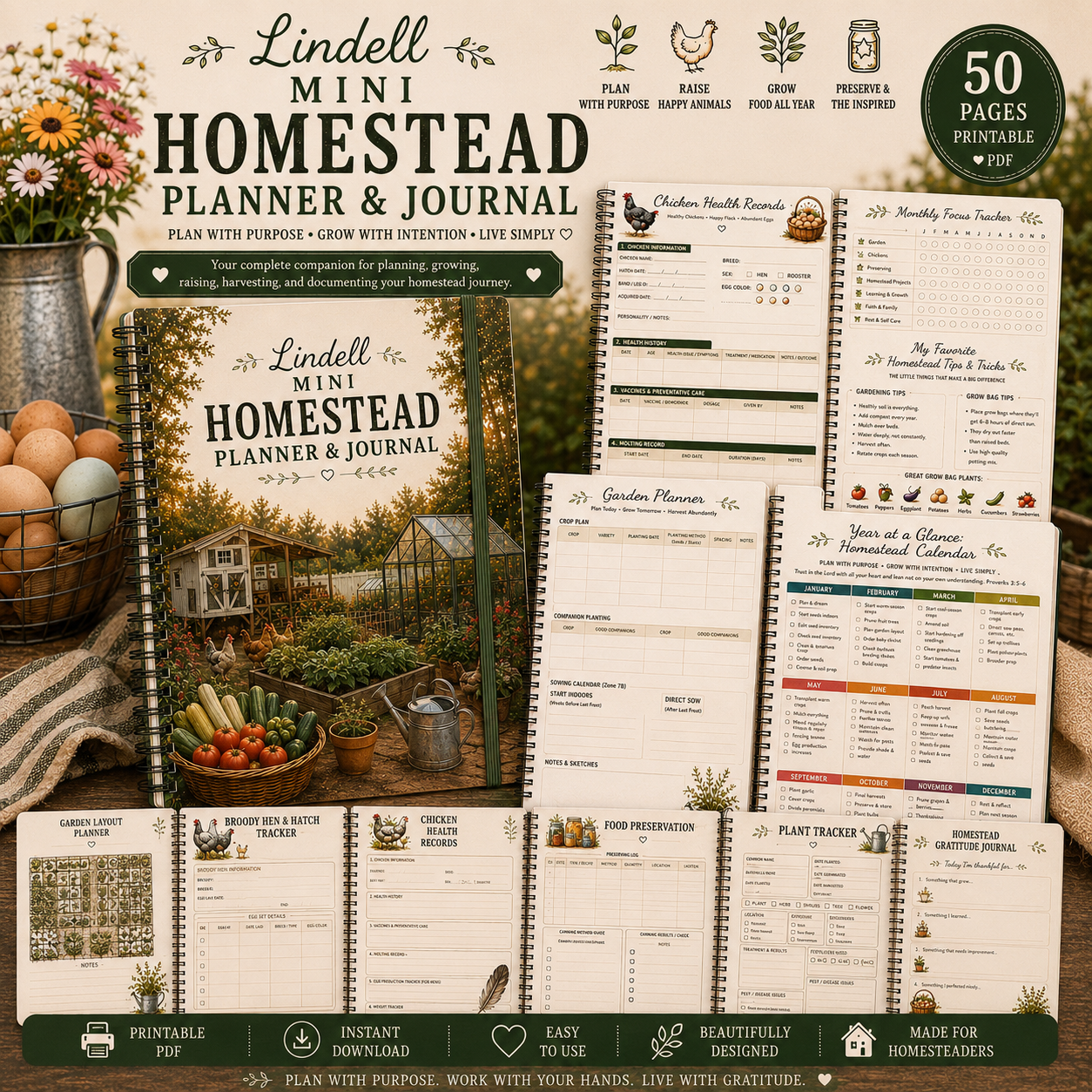 Homestead Planner Printable PDF Mini Homestead Guide Garden Planner Chicken Planner Journal