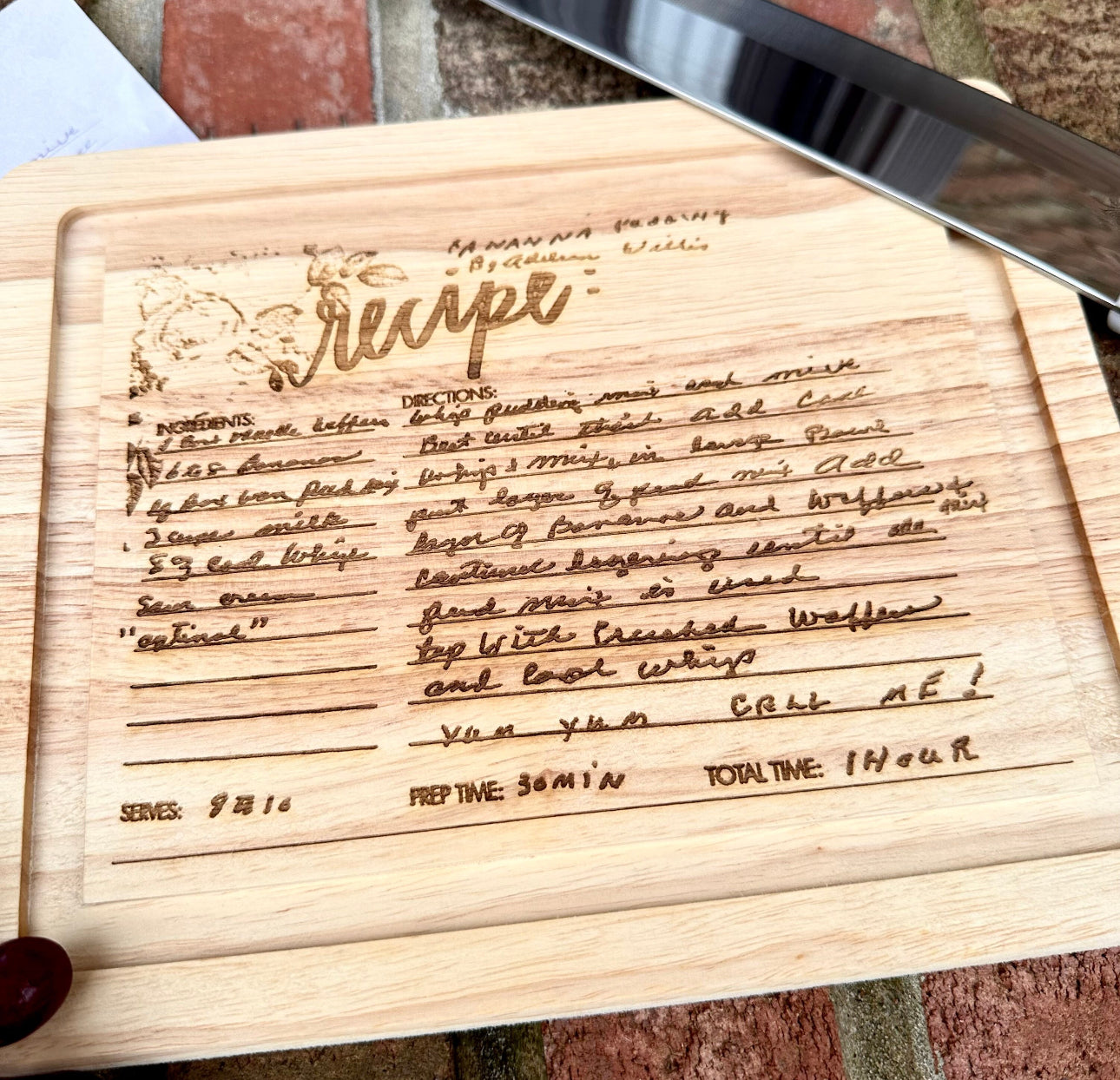 Personal Photo and Recipe Engraved Cutting Board