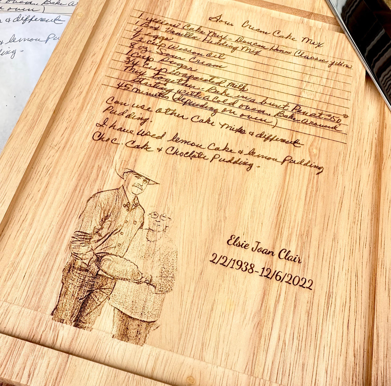 Personal Photo and Recipe Engraved Cutting Board